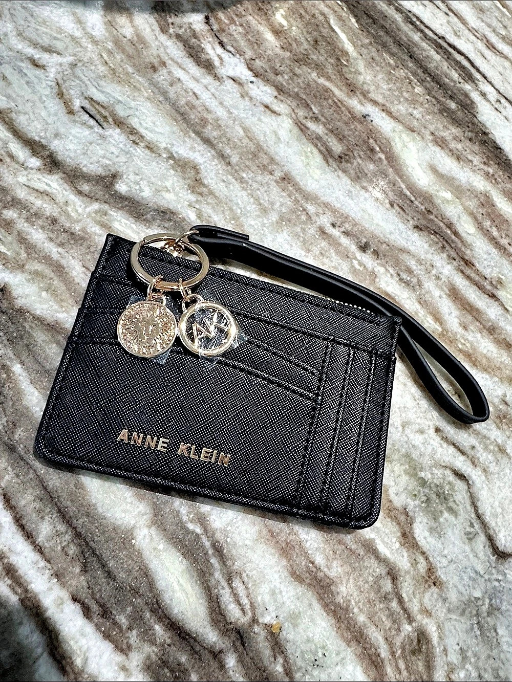 Anne Klein Saffiano Faux Leather Card Case Wristlet Wallet Saffiano Card Case